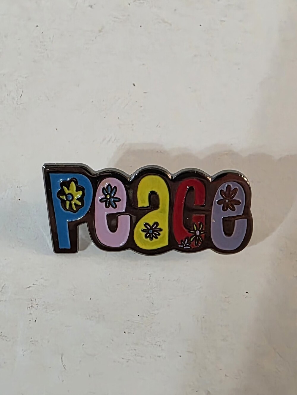 Enameled PEACE Brooch Lapel Pin Hippie Daisy Flower Power Love